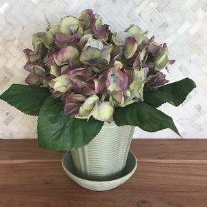 Faux Floral In Glass Planter With Saucer